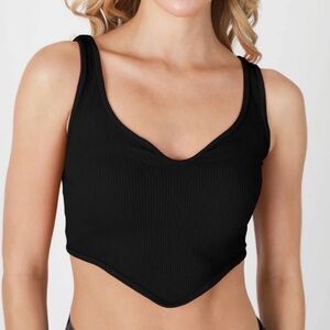 Zara Black Curved Hem Corset Ribbed Crop Top Sz XS NEW